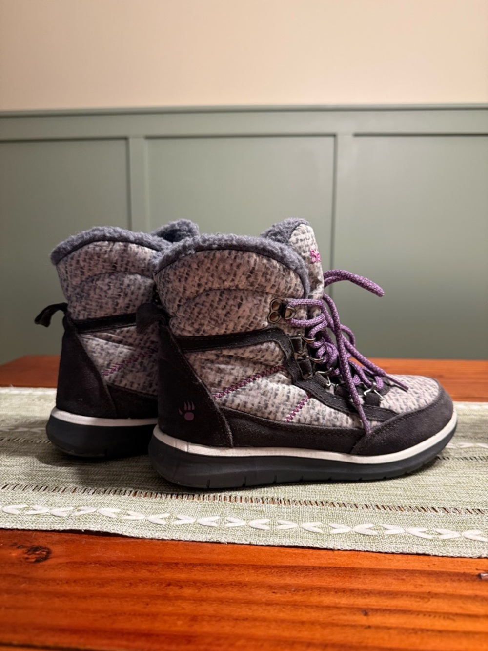 BearPaw Women's Ruby Charcoal Gray & Purple Winter Snow Rain Lace-up Boots - 5 - Picture 3 of 6